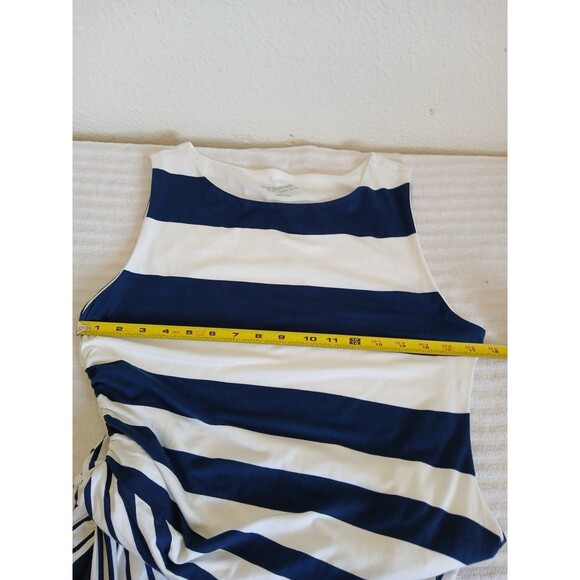 Soft Surroundings Maxi Dress Blue White Stripe Shirred Side M Coastal Nautical - Picture 13 of 16